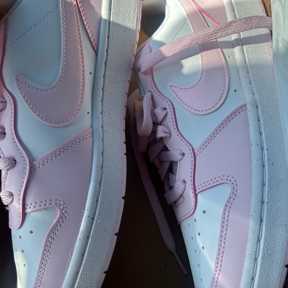 Nike White and Pink Court Borough Low Recraft